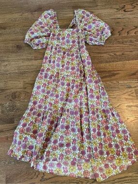 Floral Puff Sleeve Maxi Dress in Pink & Yellow Minkpink
